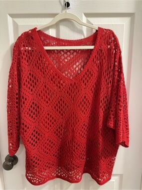 SHEIN Red/Orange lightweight sweater great for summer cover up NWOT